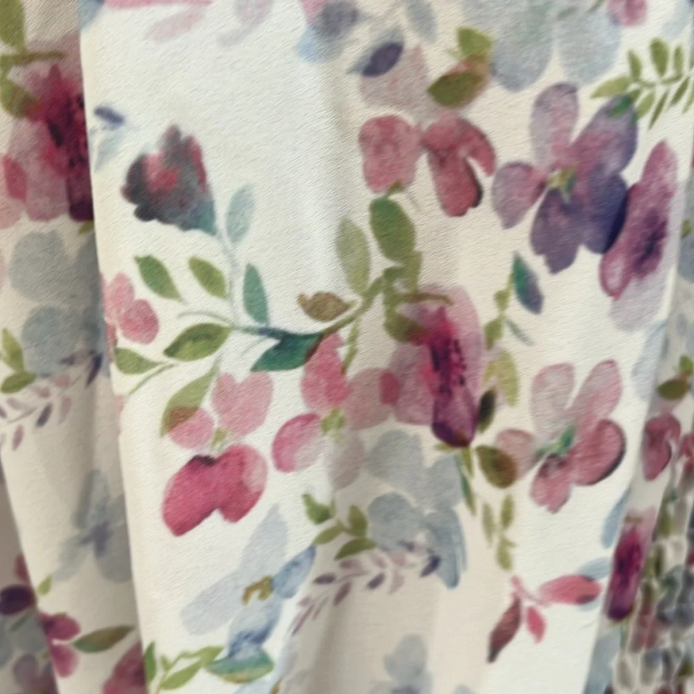 Fashion To Figure White,pink,blue,purple & green Floral Top w/tie sleeves - Picture 10 of 16